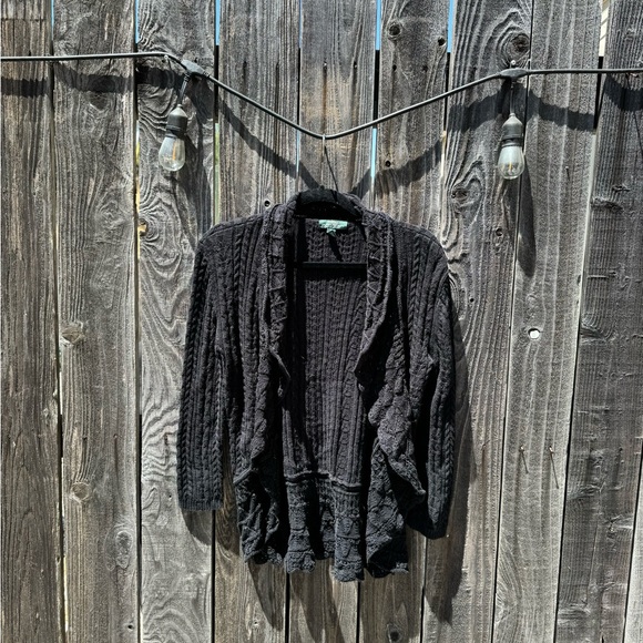 Lauren Jeans Co Black Knitted Drapey Waterfall Cardigan 100% Cotton size Small - Picture 1 of 11